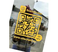 QR Code et NFC - Autocollant PVC hautes performances pour vitrine, véhicule, comptoir - Facebook - Instagram - Site internet - Tripadvisor... 10 cm x 10 cm - Doré (or)