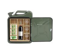 QRANSEUYXY Jerrycan Bar à boissons vert, étagères intégrées en bois massif, mini bar à whisky verrouillable pour parcs, plages, camping, pique-niques (35 × 15,5 × 47 cm)