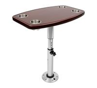 QRANSEUYXY Table de bateau pour camping-car, 600 x 380 mm, socle d'orme réglable, avec 4 porte-tasses, 7 hauteurs réglables, table télescopique pour l'intérieur des camping-cars