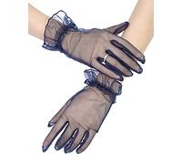 QRBTSCL Gants en tulle à volants pour femme - Pour mariage, fête, bal de fin d'année, soirée, bleu marine, taille unique