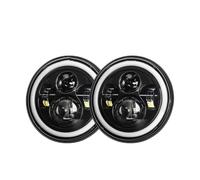 QRDKKL Phare projecteur avant Phare LED 7 Pouces Avec Feux Jour Pour Hummer H1 H2 (2003-2009). Feux avant(40w Halo light Black)