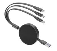 Qreninv Chargeur Multi Embout Rétractable 3 en 1,6A 1,1M avec USB C, Micro USB et Port Phone pour Phone 16/15/13, Tablette, Galaxy, Google