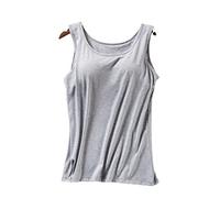 QREXVOG Débardeurs pour Femmes Camis Gilet de Yoga Tout-en-Un avec Coussin de Poitrine Débardeurs d'été Doux Camisole (Gris,L)