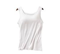 QREXVOG Débardeurs pour Femmes Camis Gilet de Yoga Tout-en-Un avec Coussin de Poitrine Débardeurs d'été Doux Camisole (Blanc,XL)
