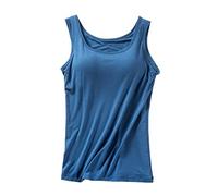 QREXVOG Débardeurs pour Femmes Camis Gilet de Yoga Tout-en-Un avec Coussin de Poitrine Débardeurs d'été Doux Camisole (Bleue,M)
