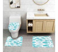 QRFASFZO Lot de 3 Tapis de Bain et Tapis de Bain Doux en Microfibre antidérapant,Absorbant l'eau,pour Douche,Baignoire et WC,Motif Aquarelle sans Couture avec des Poissons de mer