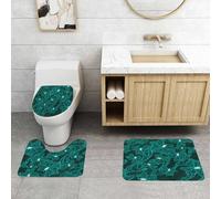 QRFASFZO Lot de 3 Tapis de Bain et Tapis de Bain Doux en Microfibre antidérapant,Absorbant l'eau,pour Douche,Baignoire et WC,sition Florale Turquoise, Bouquet Vintage, Feuillage d'inspiration baroqu
