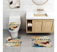 QRFASFZO Lot de 3 Tapis de Bain et Tapis de Bain Doux en Microfibre antidérapant,Absorbant l'eau,pour Douche,Baignoire et WC,Iris Violets et Rouges, Fleur botanique Florale. Feuille de Printemps sau