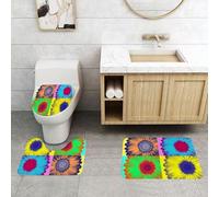 QRFASFZO Lot de 3 Tapis de Bain et Tapis de Bain Doux en Microfibre antidérapant,Absorbant l'eau,pour Douche,Baignoire et WC,Art Moderne inspiré du Pop Art, coloré, Kitsch, Marguerite, Bordure Dure,
