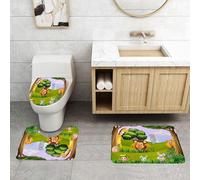 QRFASFZO Lot de 3 Tapis de Bain et Tapis de Bain Doux en Microfibre antidérapant,Absorbant l'eau,pour Douche,Baignoire et WC,Zoo, Animaux de la forêt, Illustration de Dessin animé, écosystème de la