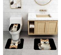 QRFASFZO Lot de 3 Tapis de Bain et Tapis de Bain Doux en Microfibre antidérapant,Absorbant l'eau,pour Douche,Baignoire et WC,Portrait d'un Adorable Shiba Inu. Il a l'air Amical et Donne la Patte.