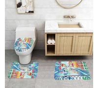 QRFASFZO Lot de 3 Tapis de Bain et Tapis de Bain Doux en Microfibre antidérapant,Absorbant l'eau,pour Douche,Baignoire et WC,Croquis de Paysage coloré de Venise du Pont des Soupirs à Venise Scène AR