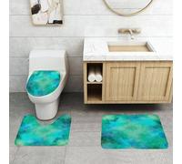 QRFASFZO Lot de 3 Tapis de Bain et Tapis de Bain Doux en Microfibre antidérapant,Absorbant l'eau,pour Douche,Baignoire et WC,Aquarelle Ciel Coloré Bleu Nuageux Marbre Turquoise Nuages Aquarelle Colo