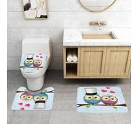 QRFASFZO Lot de 3 Tapis de Bain et Tapis de Bain Doux en Microfibre antidérapant,Absorbant l'eau,pour Douche,Baignoire et WC,Décorations de Mariage, Deux hiboux drôles et Mignons de Style Dessin ANI