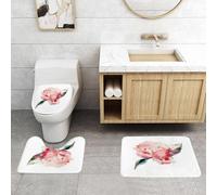 QRFASFZO Lot de 3 Tapis de Bain et Tapis de Bain Doux en Microfibre antidérapant,Absorbant l'eau,pour Douche,Baignoire et WC,Pivoine Aquarelle, Pivoine Rose Simple avec de subtils Reflets Rouges, po