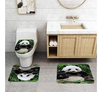 QRFASFZO Lot de 3 Tapis de Bain et Tapis de Bain Doux en Microfibre antidérapant,Absorbant l'eau,pour Douche,Baignoire et WC,Panda, Panda géant se Relaxant dans Un Environnement verdoyant et luxuria