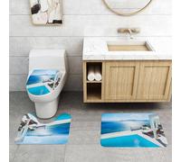 QRFASFZO Lot de 3 Tapis de Bain et Tapis de Bain Doux en Microfibre antidérapant,Absorbant l'eau,pour Douche,Baignoire et WC,Bâtiments Blancs en Terre Sainte, Grèce. Décoration d'une Piscine de Luxe