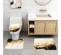QRFASFZO Lot de 3 Tapis de Bain et Tapis de Bain Doux en Microfibre antidérapant,Absorbant l'eau,pour Douche,Baignoire et WC,Gondole vénitienne en Bois et église catholique Romaine Santa Maria Basil
