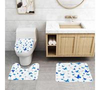 QRFASFZO Lot de 3 Tapis de Bain et Tapis de Bain Doux en Microfibre antidérapant,Absorbant l'eau,pour Douche,Baignoire et WC,Magnifique Motif sans Couture avec de Jolis Papillons aquarelles.