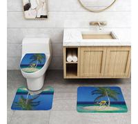 QRFASFZO Lot de 3 Tapis de Bain et Tapis de Bain Doux en Microfibre antidérapant,Absorbant l'eau,pour Douche,Baignoire et WC,Plage Tropicale, Une Chaise de Plage relaxante avec Une Boisson, nichée s