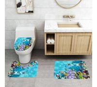 QRFASFZO Lot de 3 Tapis de Bain et Tapis de Bain Doux en Microfibre antidérapant,Absorbant l'eau,pour Douche,Baignoire et WC,Un Monde sous-Marin Merveilleux et Magnifique avec des coraux et des Pois