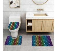 QRFASFZO Lot de 3 Tapis de Bain et Tapis de Bain Doux en Microfibre antidérapant,Absorbant l'eau,pour Douche,Baignoire et WC,Empreinte de Patte en Losange répété sur Fond Noir. Style Chien.