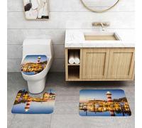 QRFASFZO Lot de 3 Tapis de Bain et Tapis de Bain Doux en Microfibre antidérapant,Absorbant l'eau,pour Douche,Baignoire et WC,États-Unis, Phare de Hilton Head en Caroline du Sud, Reflets de l'eau au