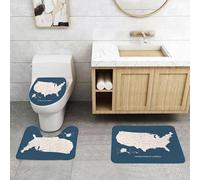 QRFASFZO Lot de 3 Tapis de Bain et Tapis de Bain Doux en Microfibre antidérapant,Absorbant l'eau,pour Douche,Baignoire et WC,Carte des ÉTATS-Unis avec Le NOMMAGE des Pays Carte des ÉTATS-Unis D'AMÉR