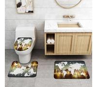 QRFASFZO Lot de 3 Tapis de Bain et Tapis de Bain Doux en Microfibre antidérapant,Absorbant l'eau,pour Douche,Baignoire et WC,Monde, Monde Cartographie Mondiale Mondialisation Terre Concept internati