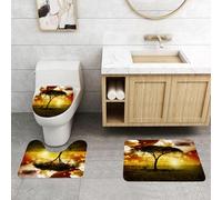 QRFASFZO Lot de 3 Tapis de Bain et Tapis de Bain Doux en Microfibre antidérapant,Absorbant l'eau,pour Douche,Baignoire et WC,Décor de Safari, Arbre Unique au Coucher de Soleil Africain de rêve avec