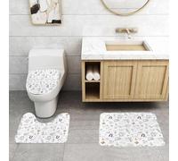 QRFASFZO Lot de 3 Tapis de Bain et Tapis de Bain Doux en Microfibre antidérapant,Absorbant l'eau,pour Douche,Baignoire et WC,Modèle sans Couture de Physique et de Science avec des éléments de croqui