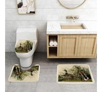 QRFASFZO Lot de 3 Tapis de Bain et Tapis de Bain Doux en Microfibre antidérapant,Absorbant l'eau,pour Douche,Baignoire et WC,Les Canards Sauvages, Les roseaux et Les Canards dans l'eau dans l'habita