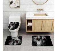 QRFASFZO Lot de 3 Tapis de Bain et Tapis de Bain Doux en Microfibre antidérapant,Absorbant l'eau,pour Douche,Baignoire et WC,Le Regard Sinistre d'un Chien aux Yeux Rouges flamboyants enveloppé dans