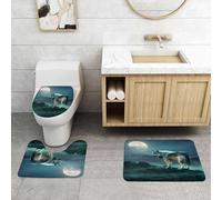 QRFASFZO Lot de 3 Tapis de Bain et Tapis de Bain Doux en Microfibre antidérapant,Absorbant l'eau,pour Douche,Baignoire et WC,Le Loup se Tient sur Un Rocher sous la Pleine Lune, Le Loup majestueux So