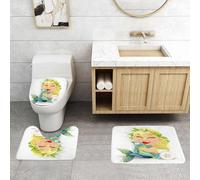 QRFASFZO Lot de 3 Tapis de Bain et Tapis de Bain Doux en Microfibre antidérapant,Absorbant l'eau,pour Douche,Baignoire et WC,Illustration de Poissons - Une Fille Souriante avec Une Couronne de feuil