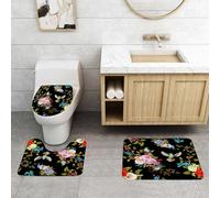 QRFASFZO Lot de 3 Tapis de Bain et Tapis de Bain Doux en Microfibre antidérapant,Absorbant l'eau,pour Douche,Baignoire et WC,Roses pivoines Fleurs Sauvages rossignol Oiseaux muguet Bleuet avec feuil