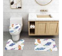 QRFASFZO Lot de 3 Tapis de Bain et Tapis de Bain Doux en Microfibre antidérapant,Absorbant l'eau,pour Douche,Baignoire et WC,Motif Aquarelle sans Couture. Plumes d'oiseaux sur Fond Blanc