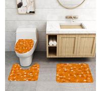 QRFASFZO Lot de 3 Tapis de Bain et Tapis de Bain Doux en Microfibre antidérapant,Absorbant l'eau,pour Douche,Baignoire et WC,avec Empreinte de Patte de Chien, os et cœurs. Fond Orange.