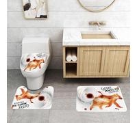 QRFASFZO Lot de 3 Tapis de Bain et Tapis de Bain Doux en Microfibre antidérapant,Absorbant l'eau,pour Douche,Baignoire et WC,Affiche dessinée avec Une Empreinte d'ours et Une Tasse inversée avec Le