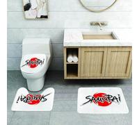 QRFASFZO Lot de 3 Tapis de Bain et Tapis de Bain Doux en Microfibre antidérapant,Absorbant l'eau,pour Douche,Baignoire et WC,Japonais, Lettrage de samouraï sur la Figure du Soleil, Pouvoir de l'homm