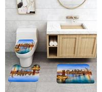 QRFASFZO Lot de 3 Tapis de Bain et Tapis de Bain Doux en Microfibre antidérapant,Absorbant l'eau,pour Douche,Baignoire et WC,Horizon de la Ville de York sur l'East River, Pont de Brooklyn, crépuscul
