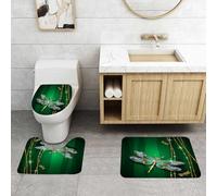 QRFASFZO Lot de 3 Tapis de Bain et Tapis de Bain Doux en Microfibre antidérapant,Absorbant l'eau,pour Douche,Baignoire et WC,La Libellule, Figures Vives d'élégance dans la Pierre précieuse Diamant d