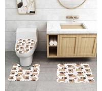 QRFASFZO Lot de 3 Tapis de Bain et Tapis de Bain Doux en Microfibre antidérapant,Absorbant l'eau,pour Douche,Baignoire et WC,Motif sans Couture avec Image de Chiots carlins rigolos. Illustration vec