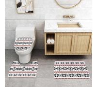 QRFASFZO Lot de 3 Tapis de Bain et Tapis de Bain Doux en Microfibre antidérapant,Absorbant l'eau,pour Douche,Baignoire et WC,Motif répété à Rayures d'éléments Noirs, Blancs et Rouges, mélangeant des