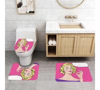 QRFASFZO Lot de 3 Tapis de Bain et Tapis de Bain Doux en Microfibre antidérapant,Absorbant l'eau,pour Douche,Baignoire et WC,Fille Blonde Pop Art. OK de la Main. Bulle de Dialogue Vide. Zone de Text