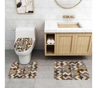 QRFASFZO Lot de 3 Tapis de Bain et Tapis de Bain Doux en Microfibre antidérapant,Absorbant l'eau,pour Douche,Baignoire et WC,Motif damassé vectoriel sans Couture, Motif rétro, Losanges géométriques,