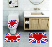 QRFASFZO Lot de 3 Tapis de Bain et Tapis de Bain Doux en Microfibre antidérapant,Absorbant l'eau,pour Douche,Baignoire et WC,Union Jack, Drapeau nnique avec Un Grand cœur Rouge au Centre de la fiert