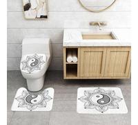 QRFASFZO Lot de 3 Tapis de Bain et Tapis de Bain Doux en Microfibre antidérapant,Absorbant l'eau,pour Douche,Baignoire et WC,Ying Yang, caractères asiatiques Yin Yang pour Le Mouvement et l'harmonie
