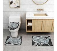 QRFASFZO Lot de 3 Tapis de Bain et Tapis de Bain Doux en Microfibre antidérapant,Absorbant l'eau,pour Douche,Baignoire et WC,Carte des États-Unis, Villes américaines, Style Calligraphie, géographie