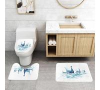 QRFASFZO Lot de 3 Tapis de Bain et Tapis de Bain Doux en Microfibre antidérapant,Absorbant l'eau,pour Douche,Baignoire et WC,Viking, Portrait de drakkars Vikings dans des navires de mer en Bois Brut